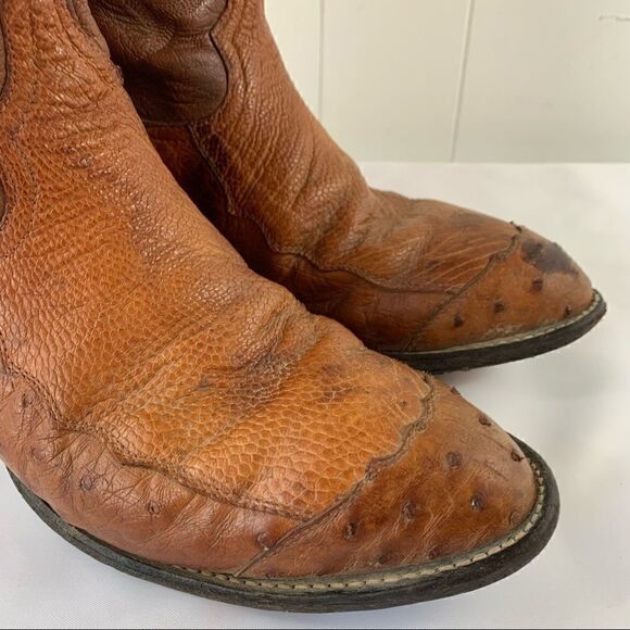 Tony Lama Brown Brandy Ostrich Cowboy Boots 9D main image 4